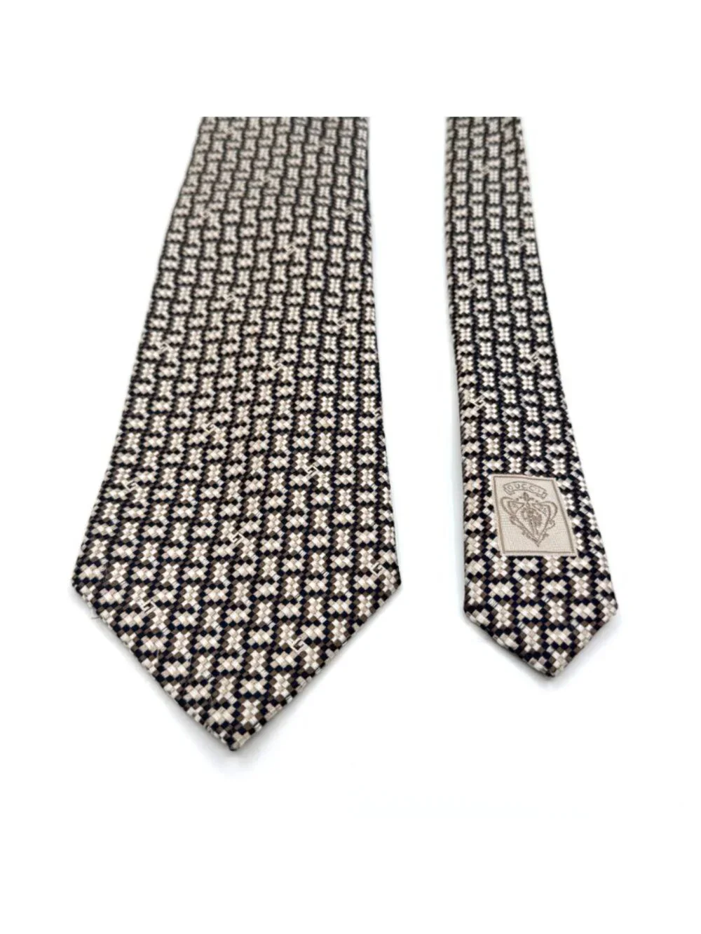 Gucci Italy Neutral Shades Geometric Pattern 100% Silk Designer Tie 59